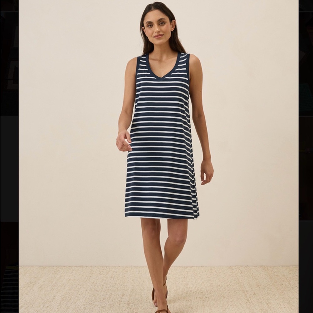 Pact A-Line Tank Dress Navy Stripe Size XL 100% Organic Cotton